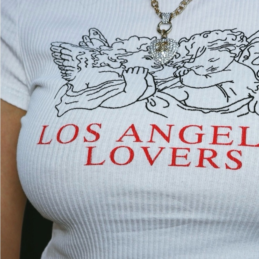 White Graphic Tee with Red Print